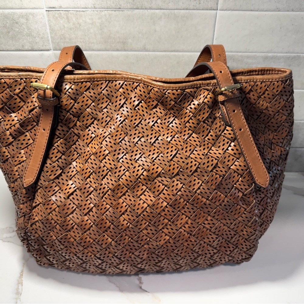 Beautiful Handcrafted Large Woven Brown Leather Tote Bag - Picture 2 of 6
